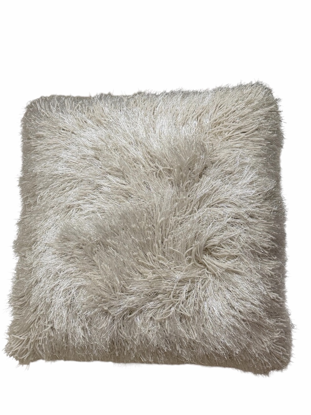 20” Modern Maximalist Shag Silver Metallic Ivory White Luxury Home Decor Pillow